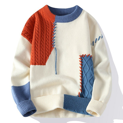 Colorblock Pullover Sweater Winter Fashion Long Sleeve Top