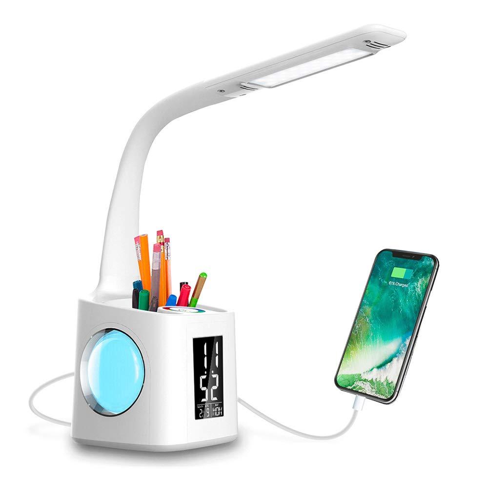 Study LED Desk Lamp USB Charging Port&Screen&Calendar&Colors Night Light Kids Dimmable Table Lamp With Pen Hold - Mind Meadow