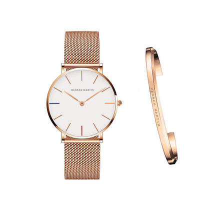 Japan Quartz Movement High Quality 36mm hannah Martin Women Stainless Steel Mesh Rose Gold Waterproof Ladies Watch - Mind Meadow