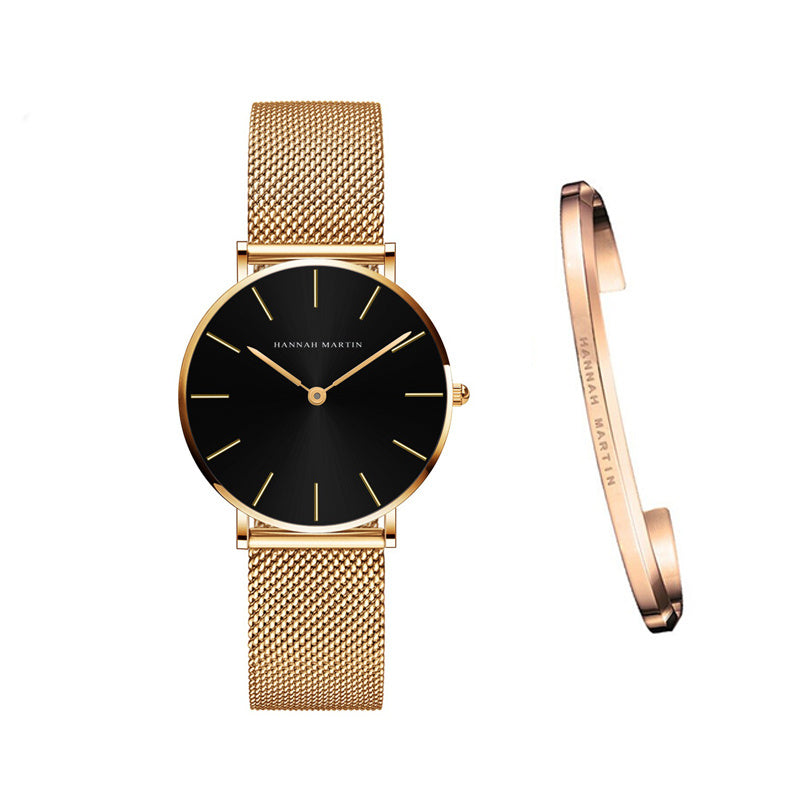 Japan Quartz Movement High Quality 36mm hannah Martin Women Stainless Steel Mesh Rose Gold Waterproof Ladies Watch - Mind Meadow