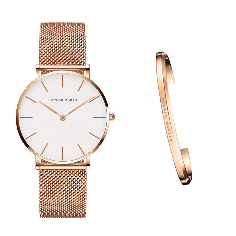 Japan Quartz Movement High Quality 36mm hannah Martin Women Stainless Steel Mesh Rose Gold Waterproof Ladies Watch - Mind Meadow