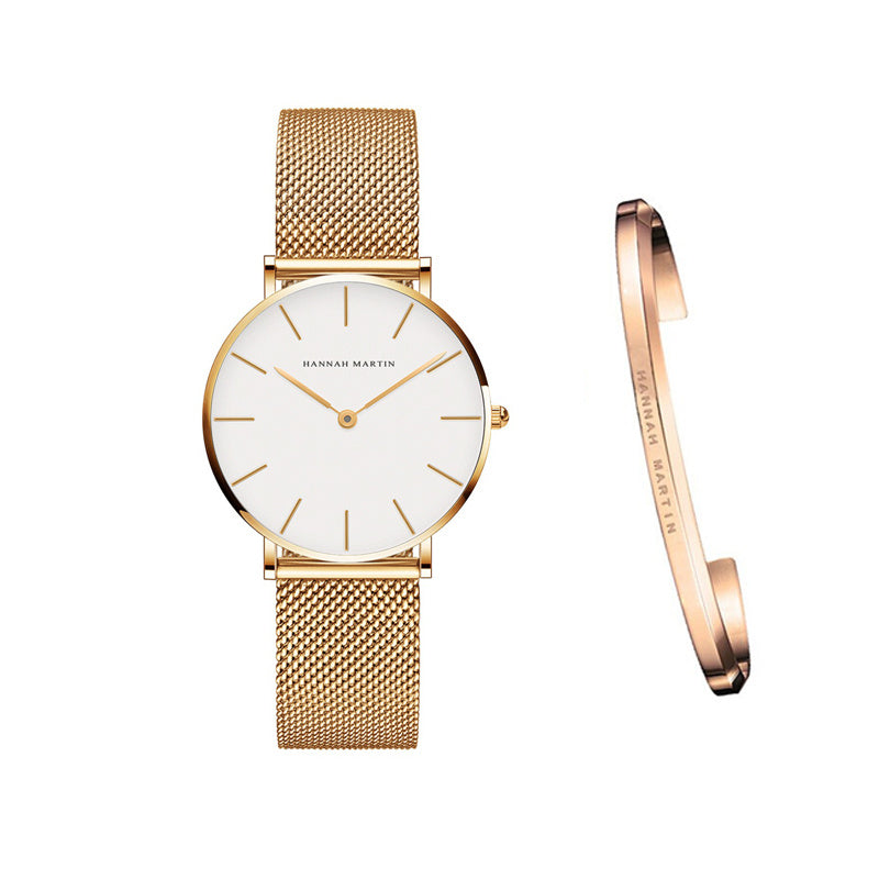 Japan Quartz Movement High Quality 36mm hannah Martin Women Stainless Steel Mesh Rose Gold Waterproof Ladies Watch - Mind Meadow