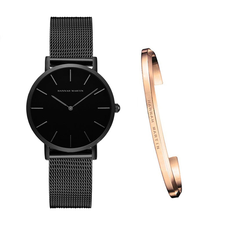 Japan Quartz Movement High Quality 36mm hannah Martin Women Stainless Steel Mesh Rose Gold Waterproof Ladies Watch - Mind Meadow