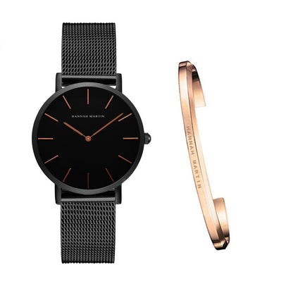 Japan Quartz Movement High Quality 36mm hannah Martin Women Stainless Steel Mesh Rose Gold Waterproof Ladies Watch - Mind Meadow