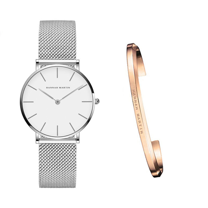 Japan Quartz Movement High Quality 36mm hannah Martin Women Stainless Steel Mesh Rose Gold Waterproof Ladies Watch - Mind Meadow