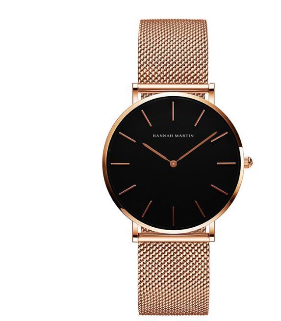 Japan Quartz Movement High Quality 36mm hannah Martin Women Stainless Steel Mesh Rose Gold Waterproof Ladies Watch - Mind Meadow