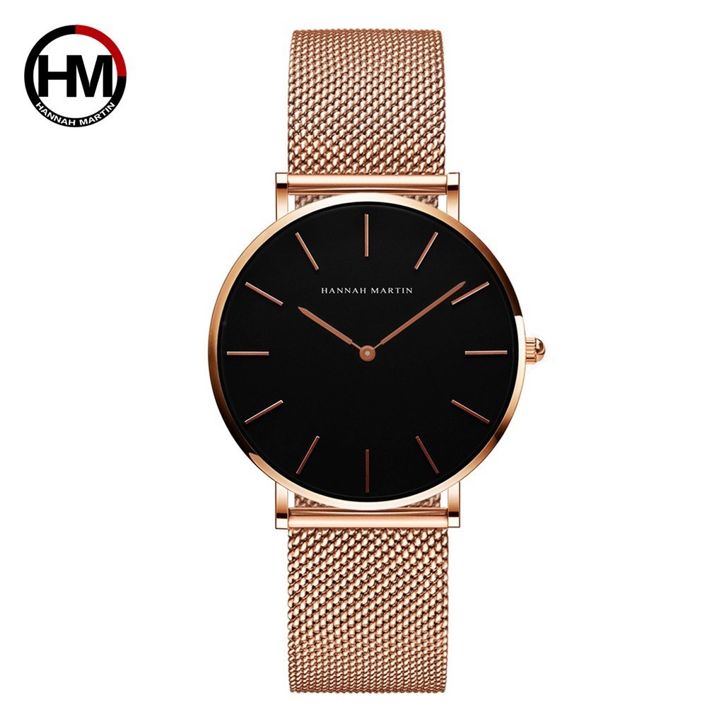 Japan Quartz Movement High Quality 36mm hannah Martin Women Stainless Steel Mesh Rose Gold Waterproof Ladies Watch - Mind Meadow