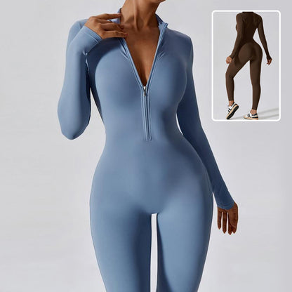 Zipper Long Sleeve Jumpsuit Yoga Fitness Training Pants - Mind Meadow