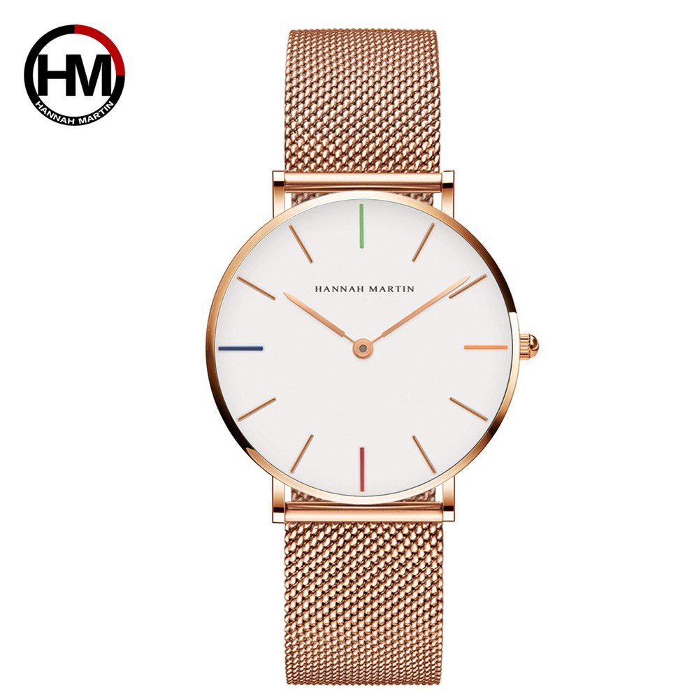 Japan Quartz Movement High Quality 36mm hannah Martin Women Stainless Steel Mesh Rose Gold Waterproof Ladies Watch - Mind Meadow