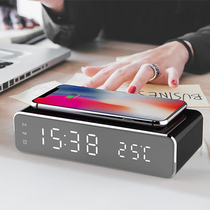 LED Electric Alarm Clock With Wireless Charger Desktop Digital Despertador Thermometer Clock HD Mirror Clock Watch Table Decor - Mind Meadow