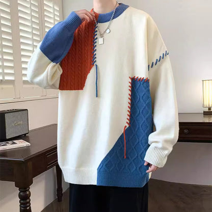 Colorblock Pullover Sweater Winter Fashion Long Sleeve Top