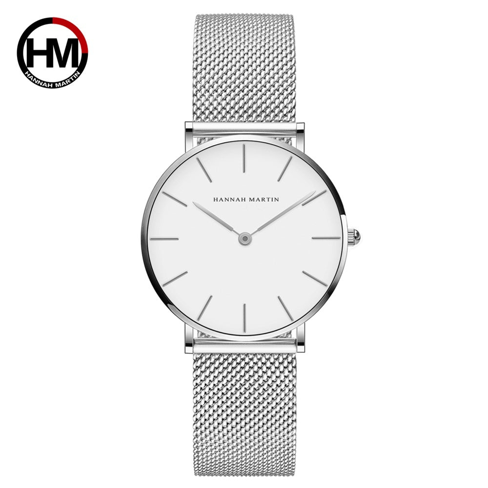 Japan Quartz Movement High Quality 36mm hannah Martin Women Stainless Steel Mesh Rose Gold Waterproof Ladies Watch - Mind Meadow