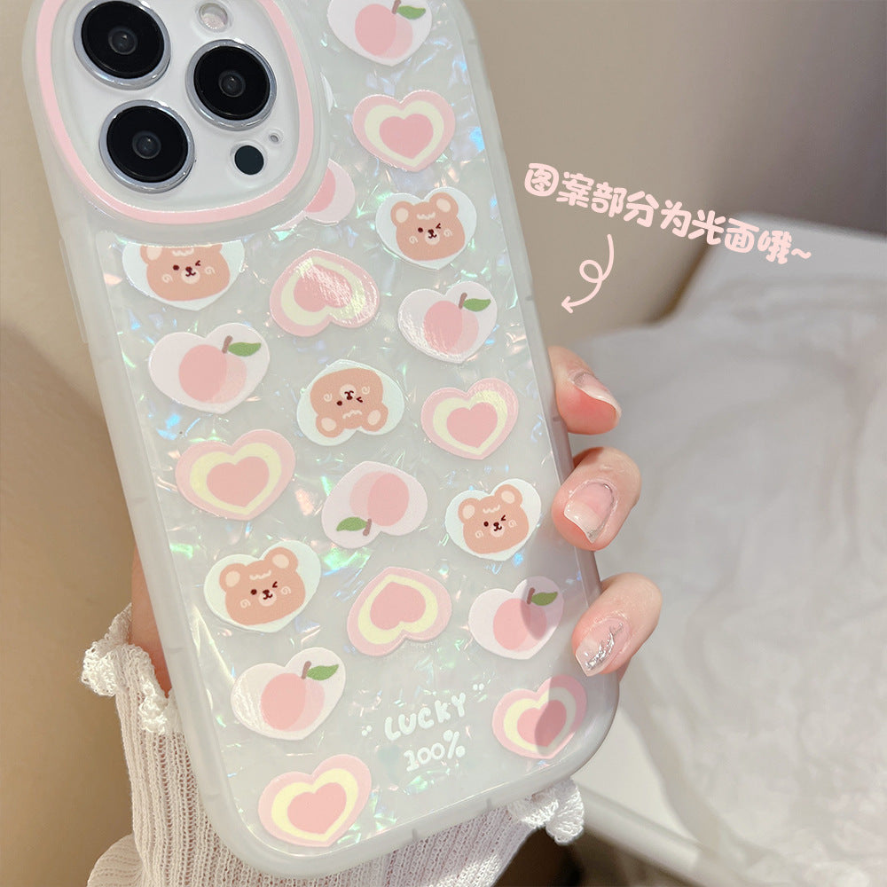 Peach Love Bear Pearl Chain Phone Case - Mind Meadow