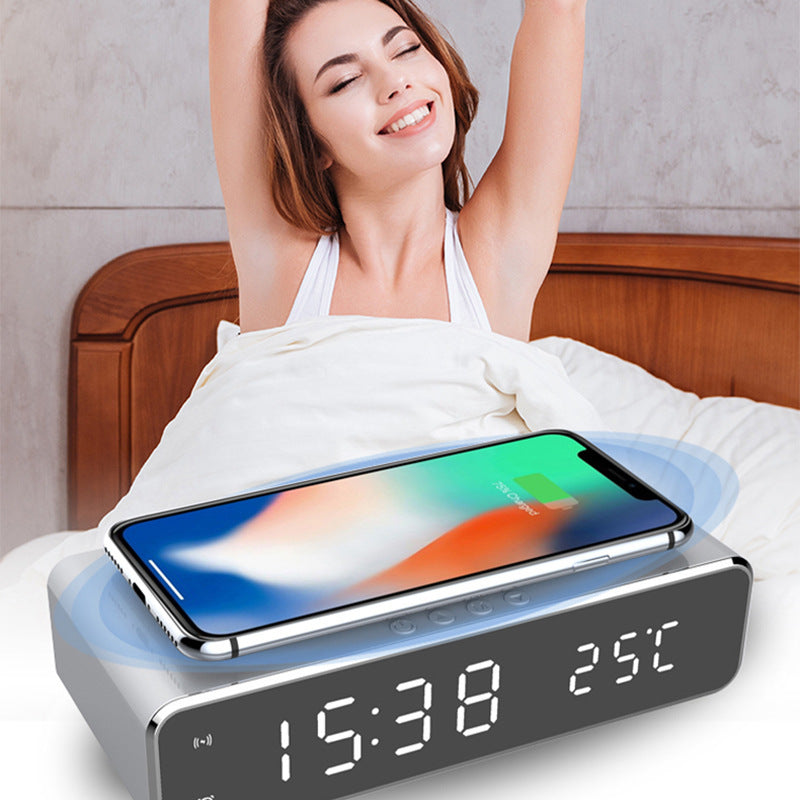 LED Electric Alarm Clock With Wireless Charger Desktop Digital Despertador Thermometer Clock HD Mirror Clock Watch Table Decor - Mind Meadow