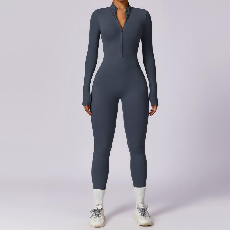 Zipper Long Sleeve Jumpsuit Yoga Fitness Training Pants - Mind Meadow