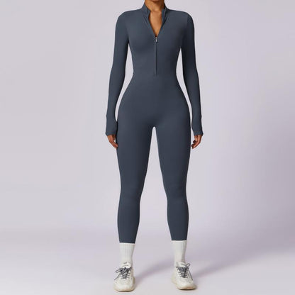 Zipper Long Sleeve Jumpsuit Yoga Fitness Training Pants - Mind Meadow