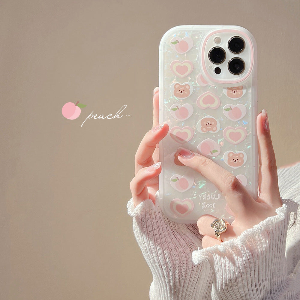 Peach Love Bear Pearl Chain Phone Case - Mind Meadow