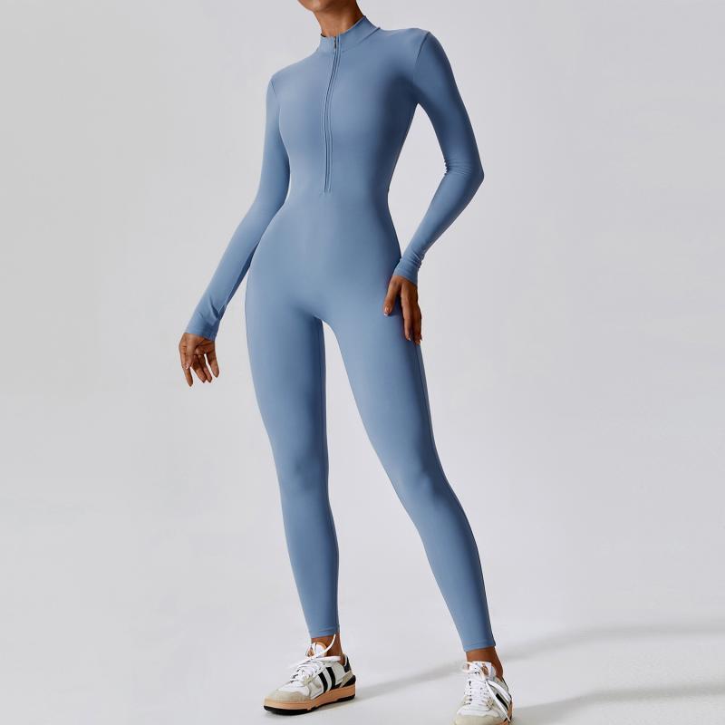 Zipper Long Sleeve Jumpsuit Yoga Fitness Training Pants - Mind Meadow