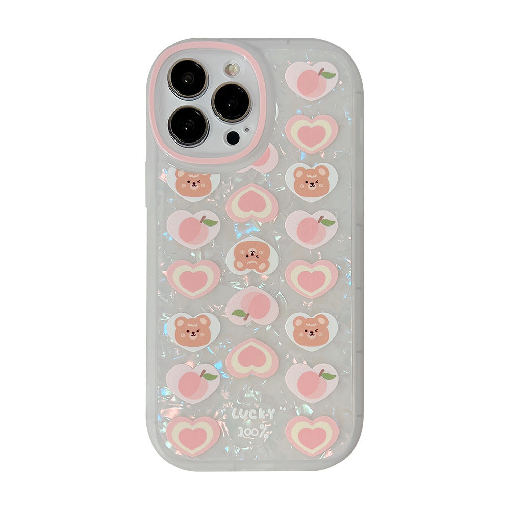 Peach Love Bear Pearl Chain Phone Case - Mind Meadow